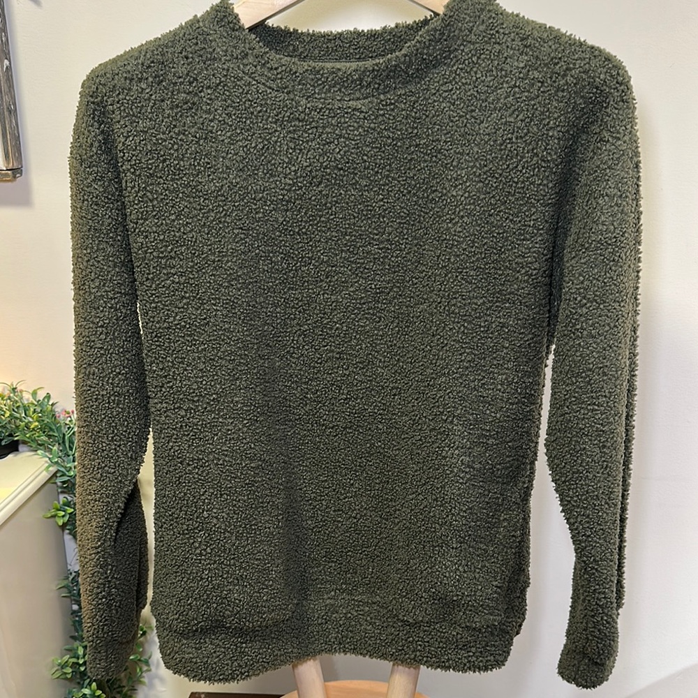 Cozy Green Teddy Fleece Pullover Sweater Women’s Size M